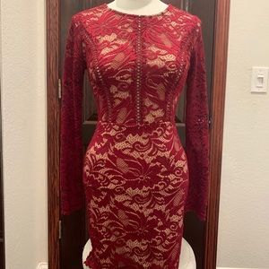 Red long sleeve lace dress